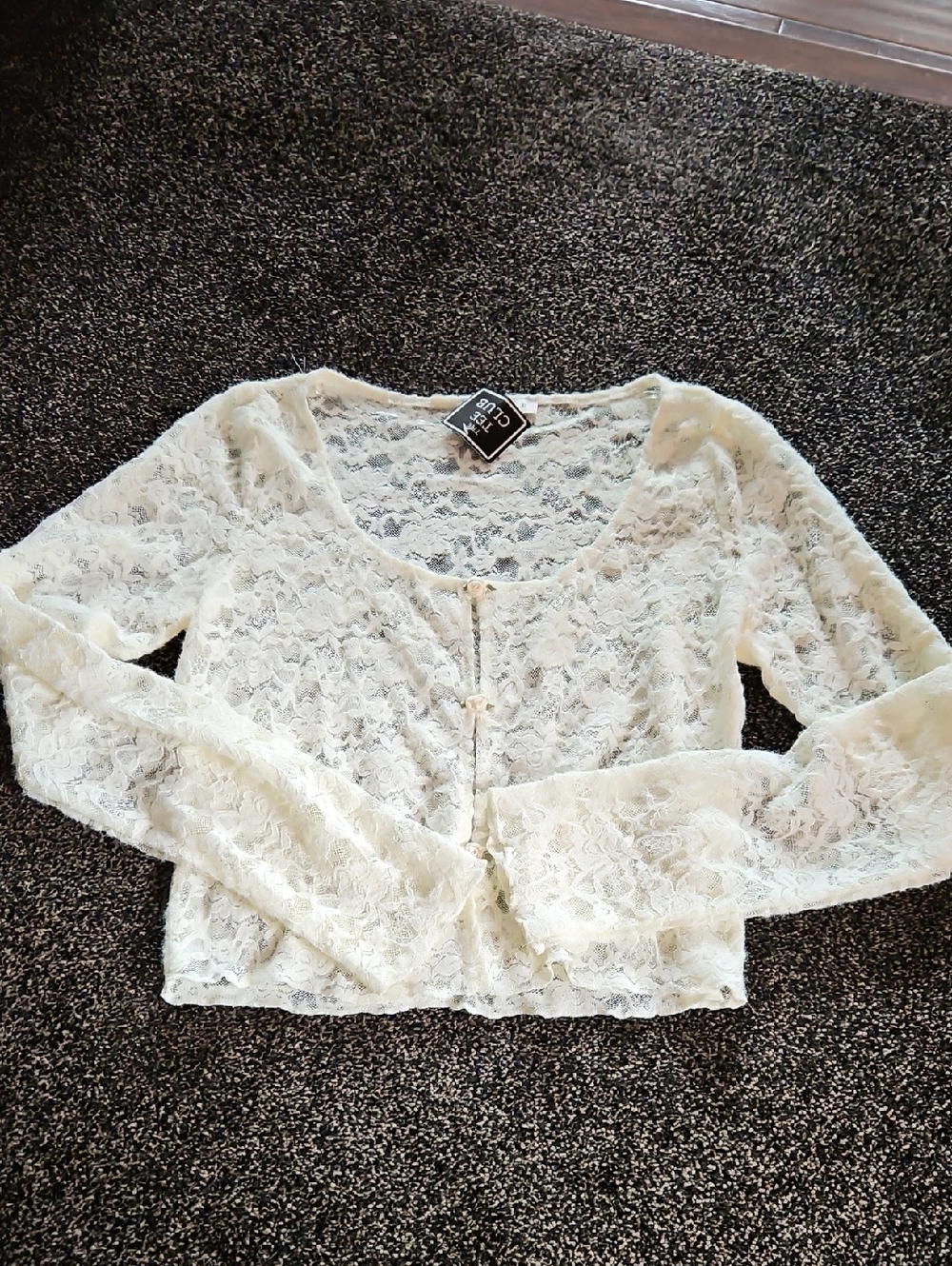HYFVE Ivory Lace Cropped Button-Up Top